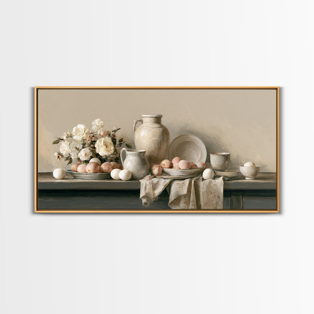 Classic Dutch Feast Arrangement Framed Canvas Print, Dining Room Art, Modern Wall Art, Dining Room Decor, Fine Art, Dining, DRA-2x1-87
