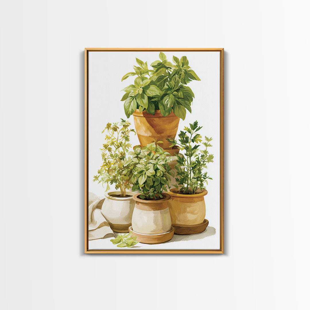 Modern Kitchen Herbs Framed Canvas Print, Dining Room Art, Textured Painting, Dining Room Decor, Abstract Art, Dining, DRA-2x3-17