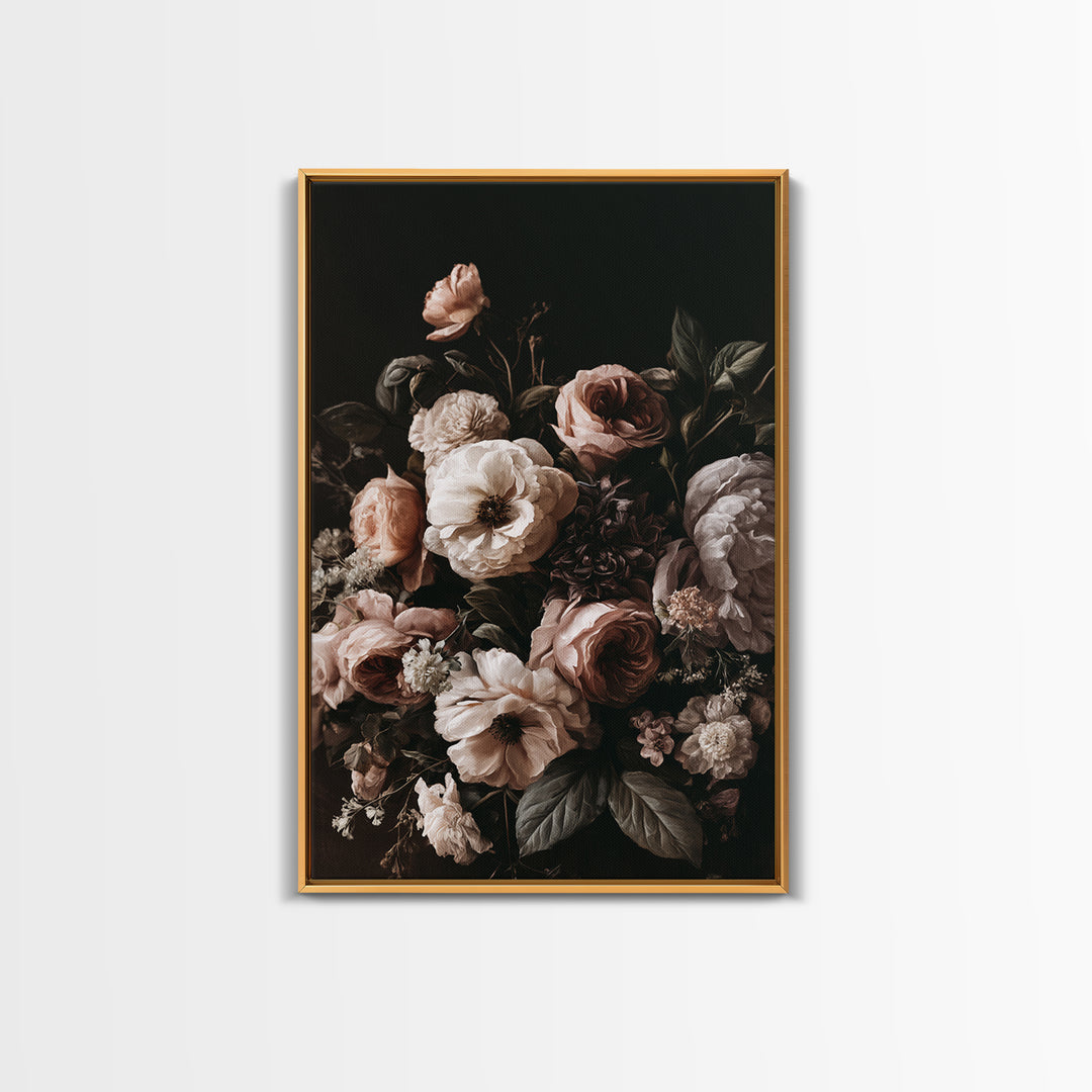 Moody Dark Background Bouquet for Formal Dining Canvas Print, Dining Room Art, 3 Piece Wall Art, Dining Room Decor, Dining, DRA-2x3-19