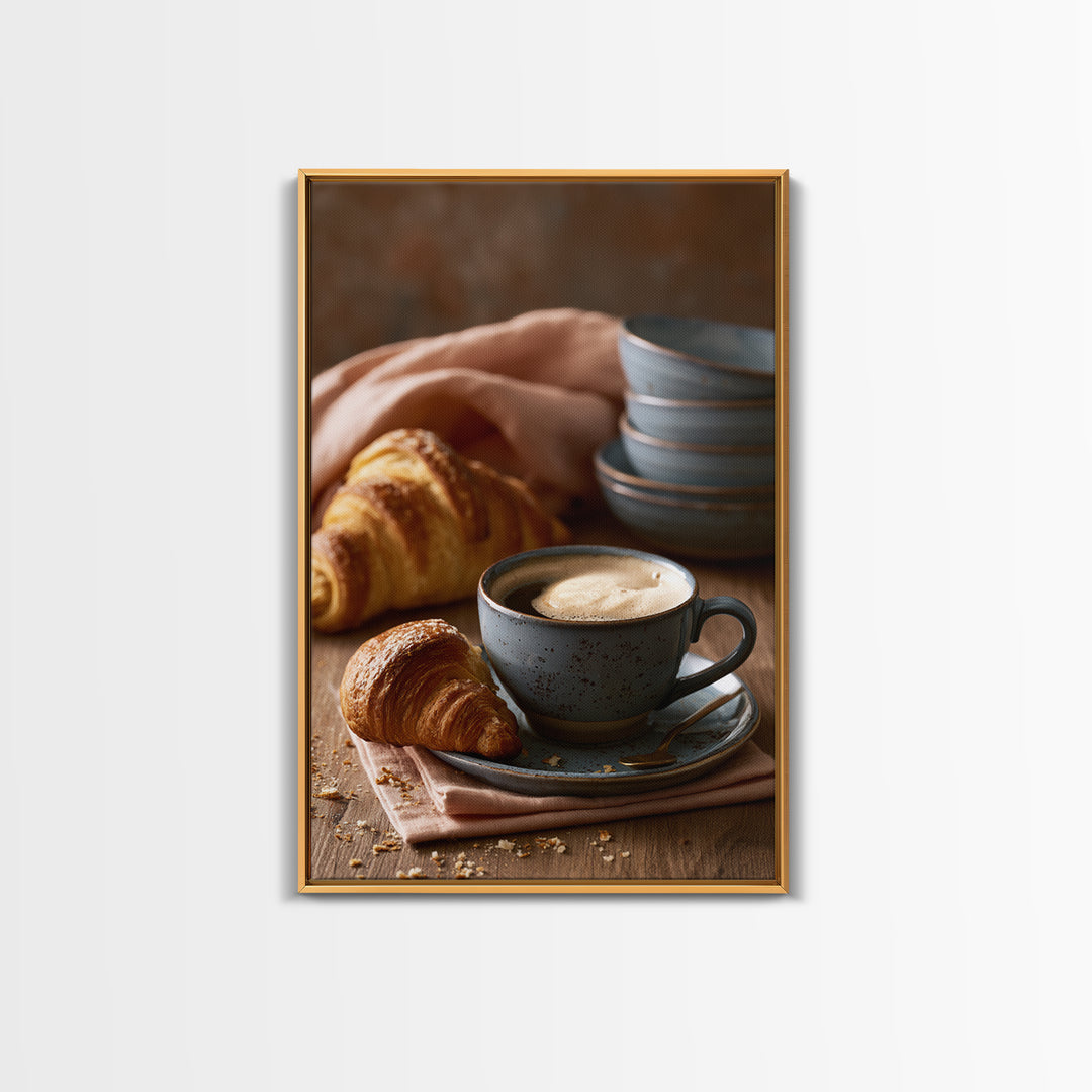 Coffee and Pastry Scene for Breakfast Nook Framed Canvas Print, Dining Room Art, Statement Artwork, Dining Room Decor, Dining, DRA-2x3-22