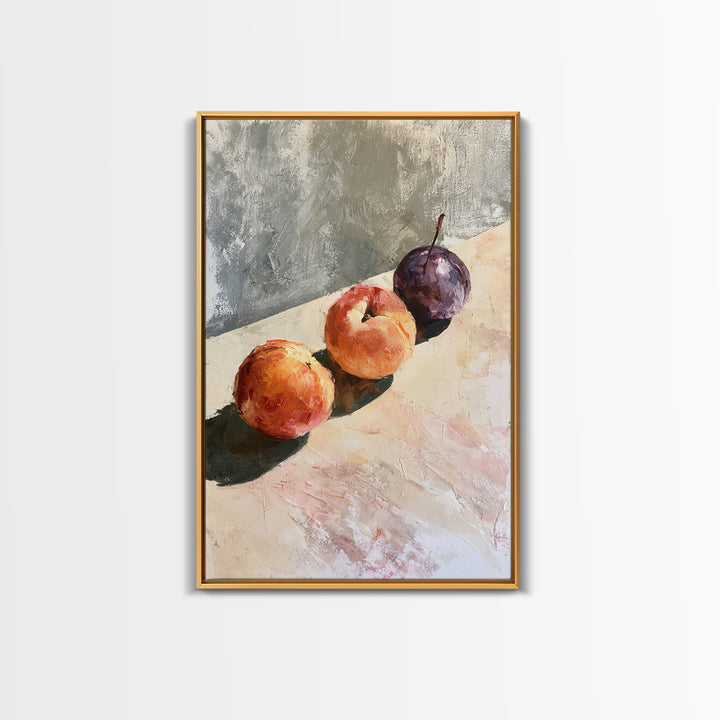 Peach and Plum Still Life Framed Canvas Print, Dining Room Art, Large Wall Art, Dining Room Decor, Dining, Watercolor Painting, DRA-2x3-28