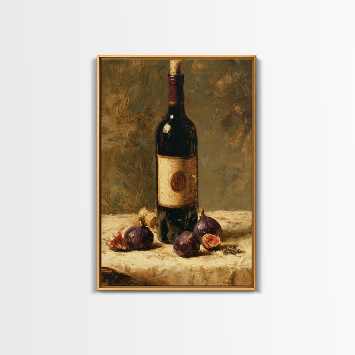 Wine Bottle and Figs on a Linen Canvas Print, Dining Room Art, Gallery Decor, Dining Room Decor, Abstract Art, Dining, DRA-2x3-35