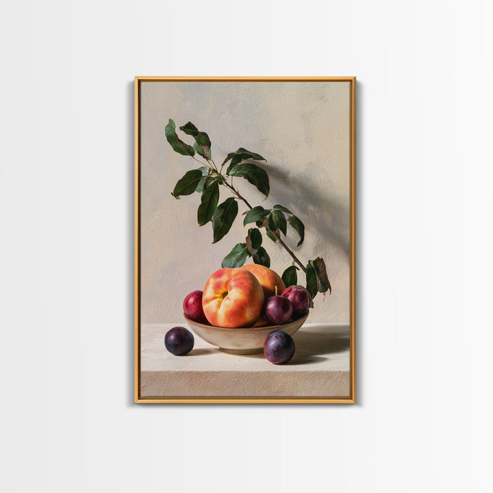 Peach and Plum Still Life Framed Canvas Print, Dining Room Art, Kitchen Prints, Dining Room Decor, Fine Art, Dining, Art Print, DRA-2x3-4