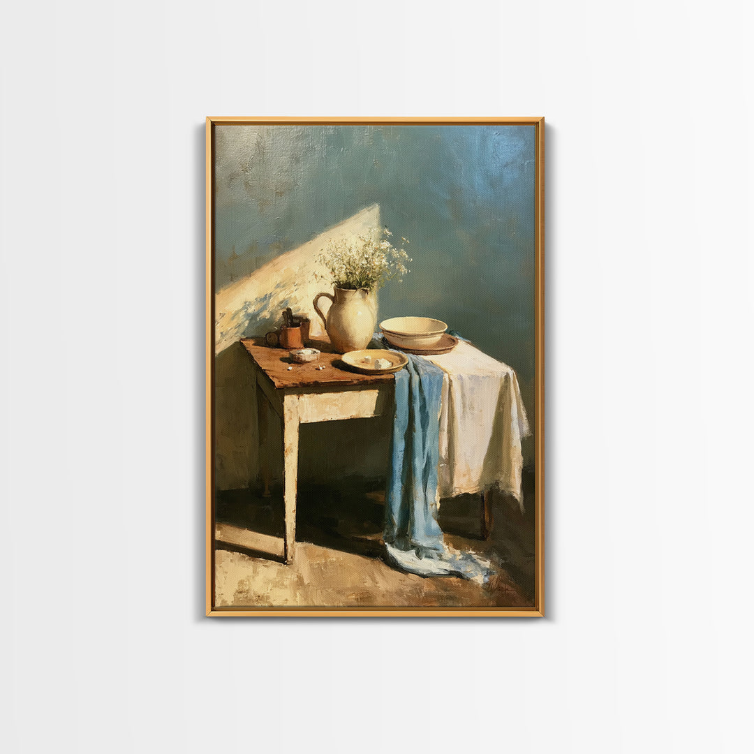 Sunlit Farmhouse Table Objects Without Room View Canvas Print, Dining Room Art, Minimalist Decor, Dining Room Decor, Dining, DRA-2x3-49