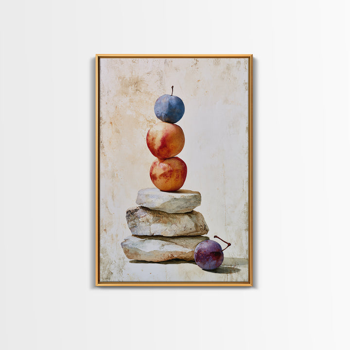 Peach and Plum Still Life Framed Canvas Print, Dining Room Art, Trendy Wall Art, Dining Room Decor, Fine Art, Dining, DRA-2x3-52