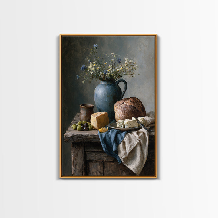 Rustic Bread Olives and Cheese Still Life Canvas Print, Dining Room Art, Wall Art, Dining Room Decor, Abstract Art, Dining, DRA-2x3-62