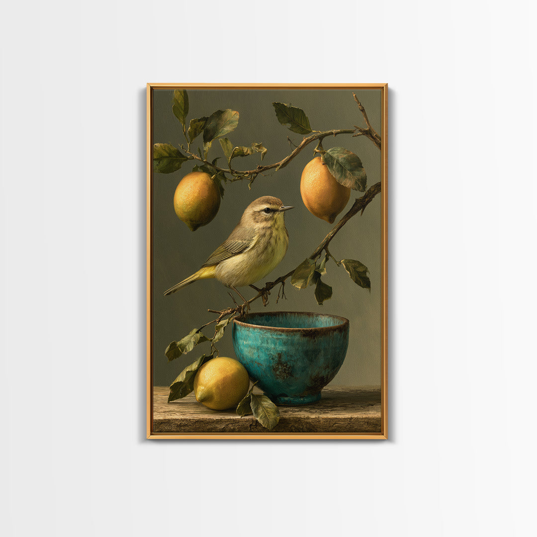 Italian Lemon Branch Framed Canvas Print, Dining Room Art, Abstract Art, Dining Room Decor, Oil Painting, Dining, DRA-2x3-85