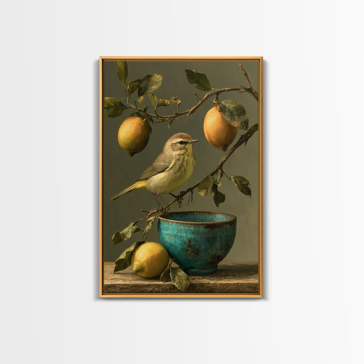 Italian Lemon Branch Framed Canvas Print, Dining Room Art, Abstract Art, Dining Room Decor, Oil Painting, Dining, DRA-2x3-85