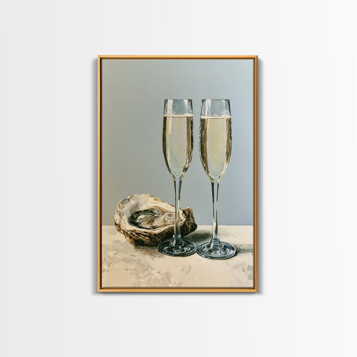 Elegant Oyster and Champagne Still Life Framed Canvas Print, Dining Room Art, Printable Wall Art, Dining Room Decor, Dining, DRA-2x3-87
