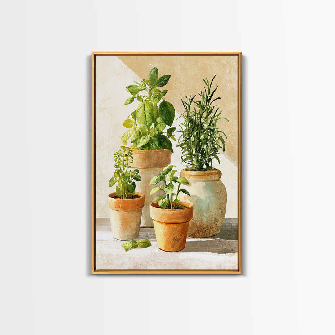 Modern Kitchen Herbs Framed Canvas Print, Dining Room Art, Canvas Art, Dining Room Decor, Watercolor Art, Dining, DRA-2x3-89