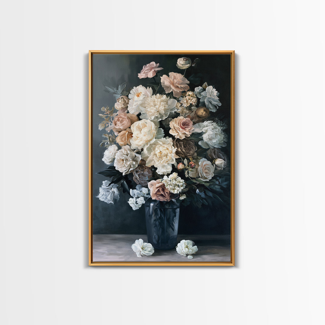 Moody Dark Background Bouquet for Formal Dining Canvas Print, Dining Room Art, Large Wall Art, Dining Room Decor, Dining, DRA-2x3-91