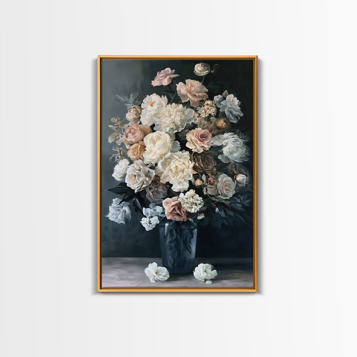 Moody Dark Background Bouquet for Formal Dining Canvas Print, Dining Room Art, Large Wall Art, Dining Room Decor, Dining, DRA-2x3-91