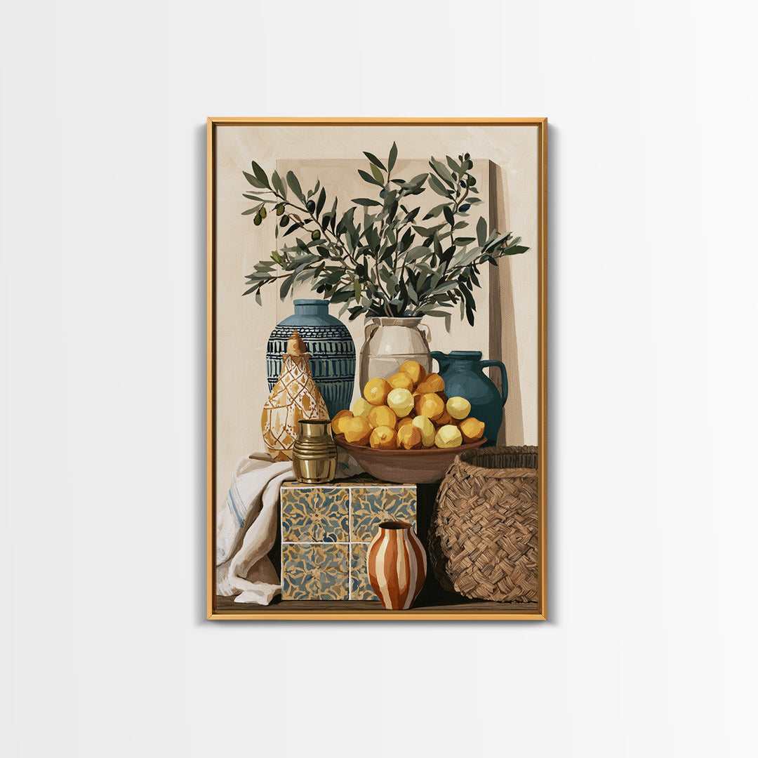 Mediterranean Olive Branch and Citrus Arrangement Canvas Print, Dining Room Art, 3 Piece Wall Art, Dining Room Decor, Dining, DRA-2x3-92