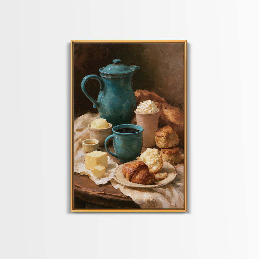 Coffee and Pastry Scene for Breakfast Nook Framed Canvas Print, Dining Room Art, Fall Decor, Dining Room Decor, Dining, DRA-2x3-94