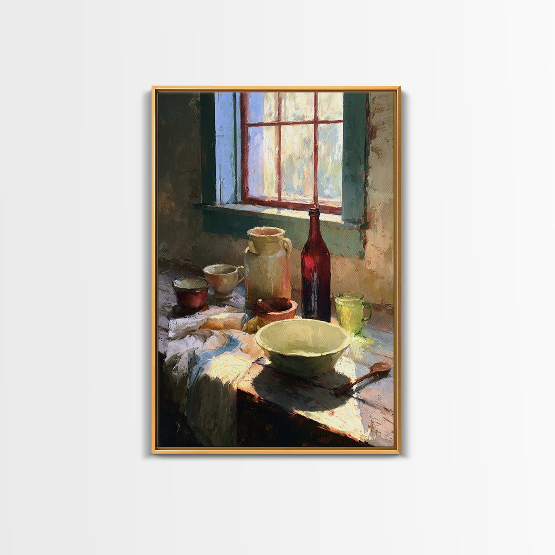 Sunlit Farmhouse Table Objects Without Room View Canvas Print, Dining Room Art, Printable Wall Art, Dining Room Decor, Dining, DRA-2x3-97
