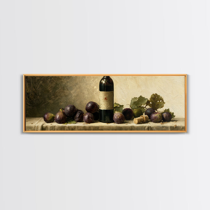 Wine Bottle and Figs on a Linen Canvas Print, Dining Room Art, Wall Decor, Dining Room Decor, Abstract Art, Dining, DRA-3x1-19