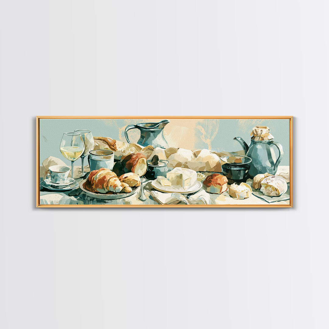 French Bistro Food Illustration Without Text Framed Canvas Print, Dining Room Art, Wall Art, Dining Room Decor, Dining, DRA-3x1-2
