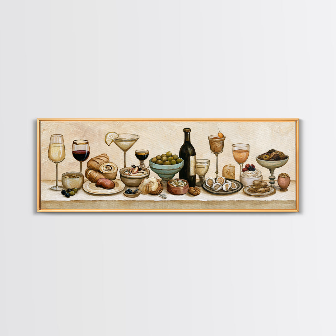 French Bistro Food Illustration Without Text Canvas Print, Dining Room Art, Canvas Wall Art, Dining Room Decor, Watercolor Art, DRA-3x1-26