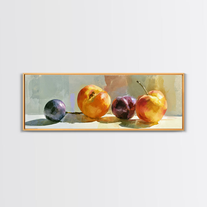 Peach and Plum Still Life Canvas Print, Dining Room Art, Food Art, Dining Room Decor, Fine Art, Dining, Textured Painting, DRA-3x1-36