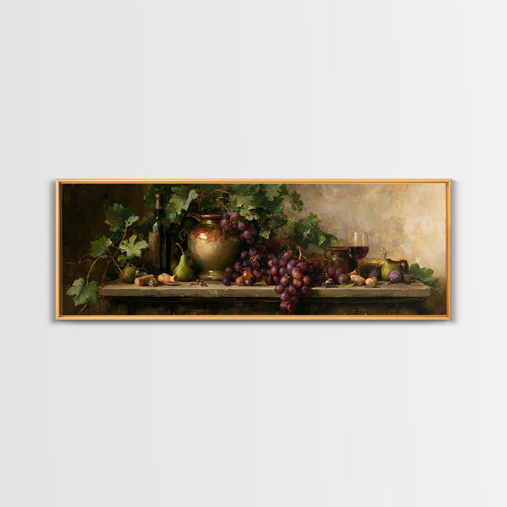 Botanical Grapevine with Leaves and Fruit Framed Canvas Print, Dining Room Art, Kitchen Decor, Dining Room Decor, DRA-3x1-37