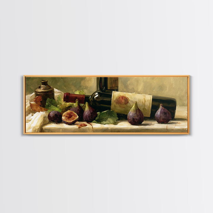 Wine Bottle and Figs on a Linen Canvas Print, Dining Room Art, Minimalist Decor, Dining Room Decor, Abstract Art, Dining, DRA-3x1-43