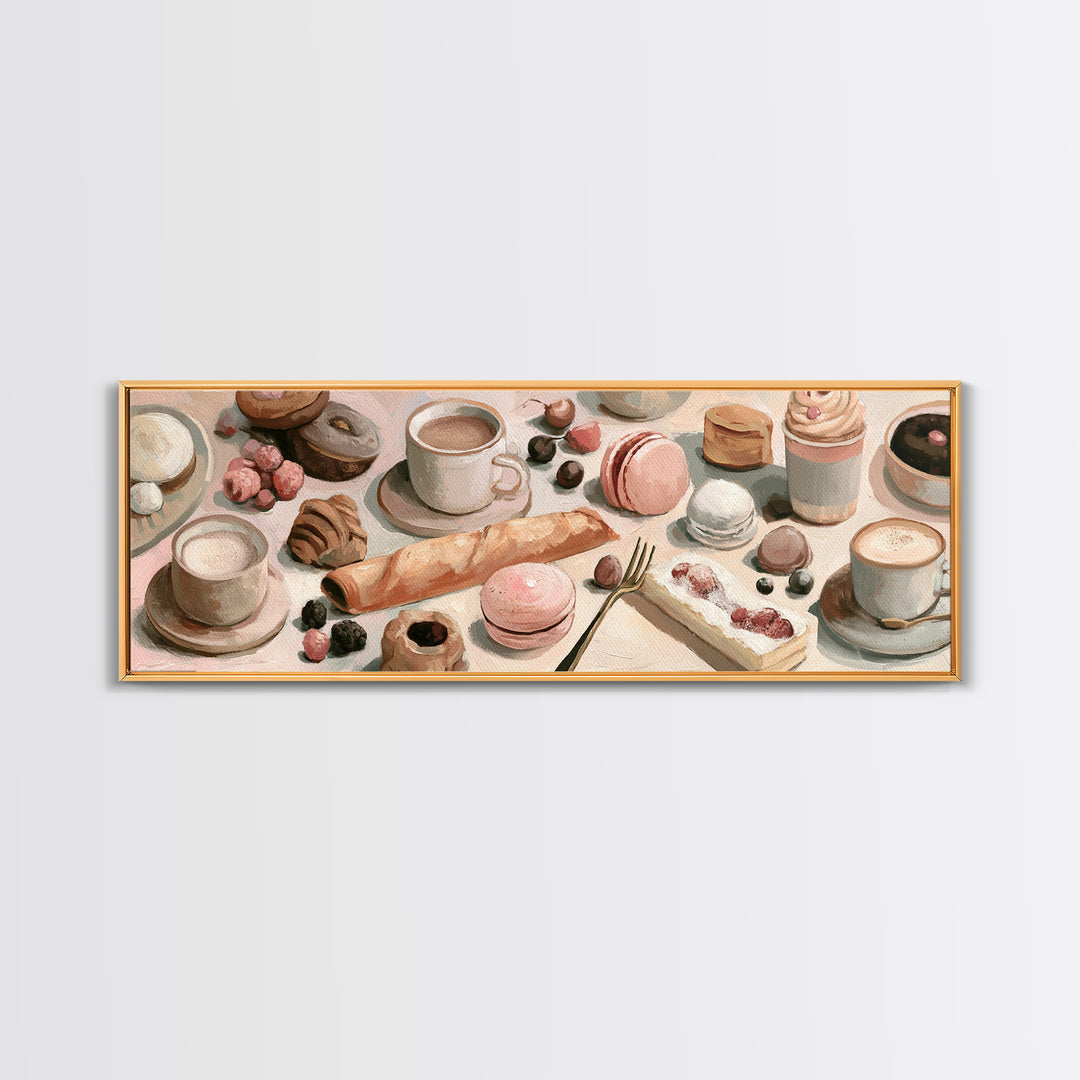 French Bistro Food Illustration Without Text Canvas Print, Dining Room Art, Canvas Wall Art, Dining Room Decor, Watercolor Art, DRA-3x1-50