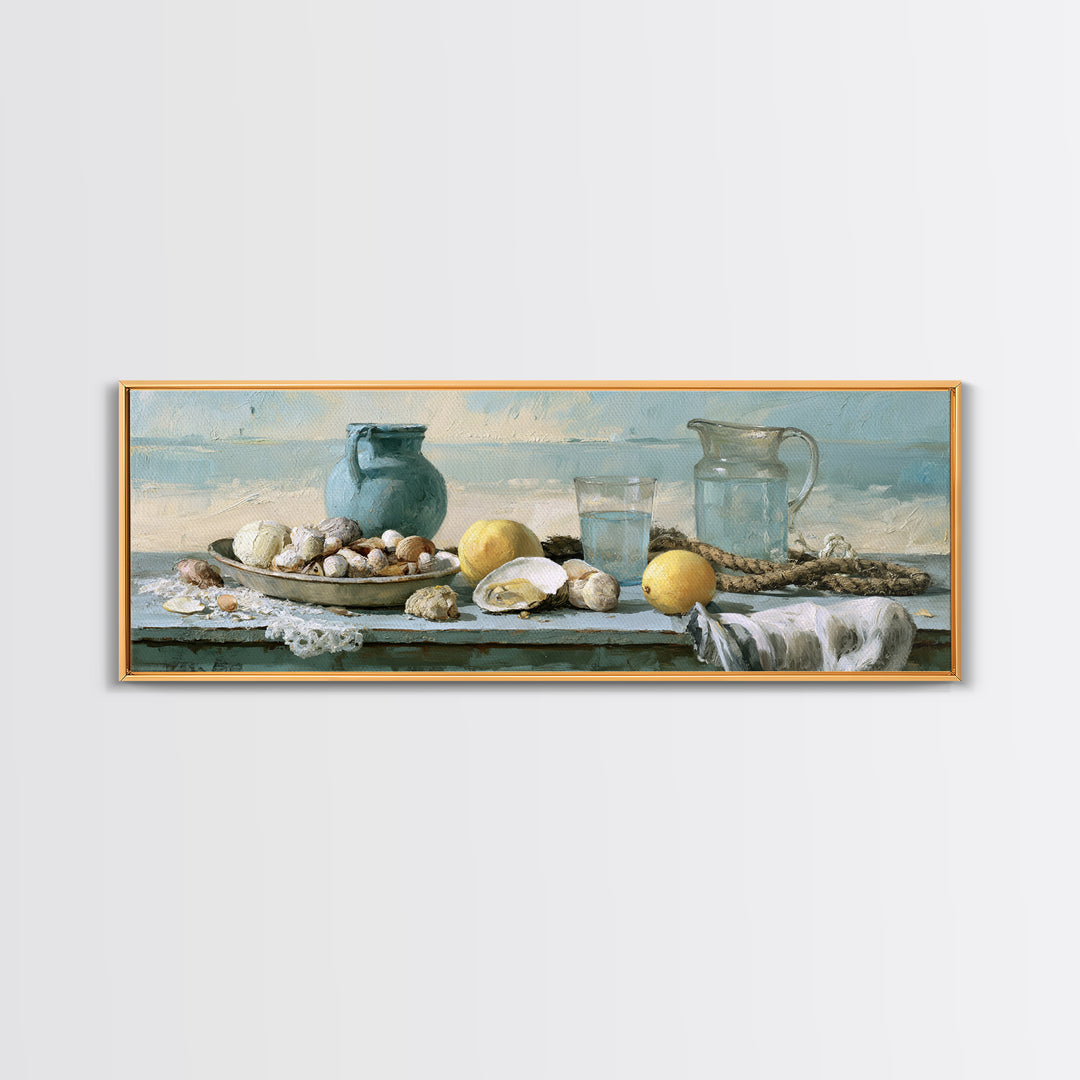 Shellfish and Lemon Still Life Framed Canvas Print, Dining Room Art, Art Print, Dining Room Decor, Dining, Abstract Art, DRA-3x1-56
