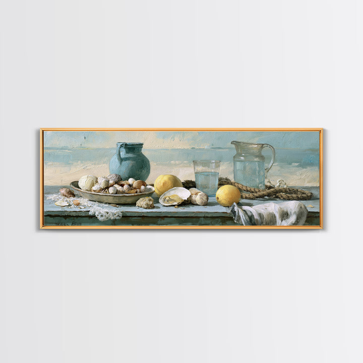 Shellfish and Lemon Still Life Framed Canvas Print, Dining Room Art, Art Print, Dining Room Decor, Dining, Abstract Art, DRA-3x1-56