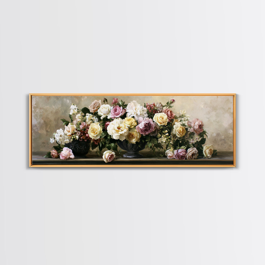 Classic Dutch Feast Arrangement Framed Canvas Print, Dining Room Art, Textured Painting, Dining Room Decor, Fine Art, Dining, DRA-3x1-59