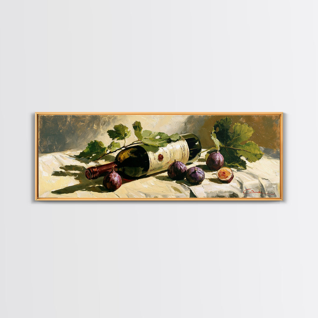 Wine Bottle and Figs on a Linen Framed Canvas Print, Dining Room Art, Printable Wall Art, Dining Room Decor, Fine Art, Dining, DRA-3x1-67