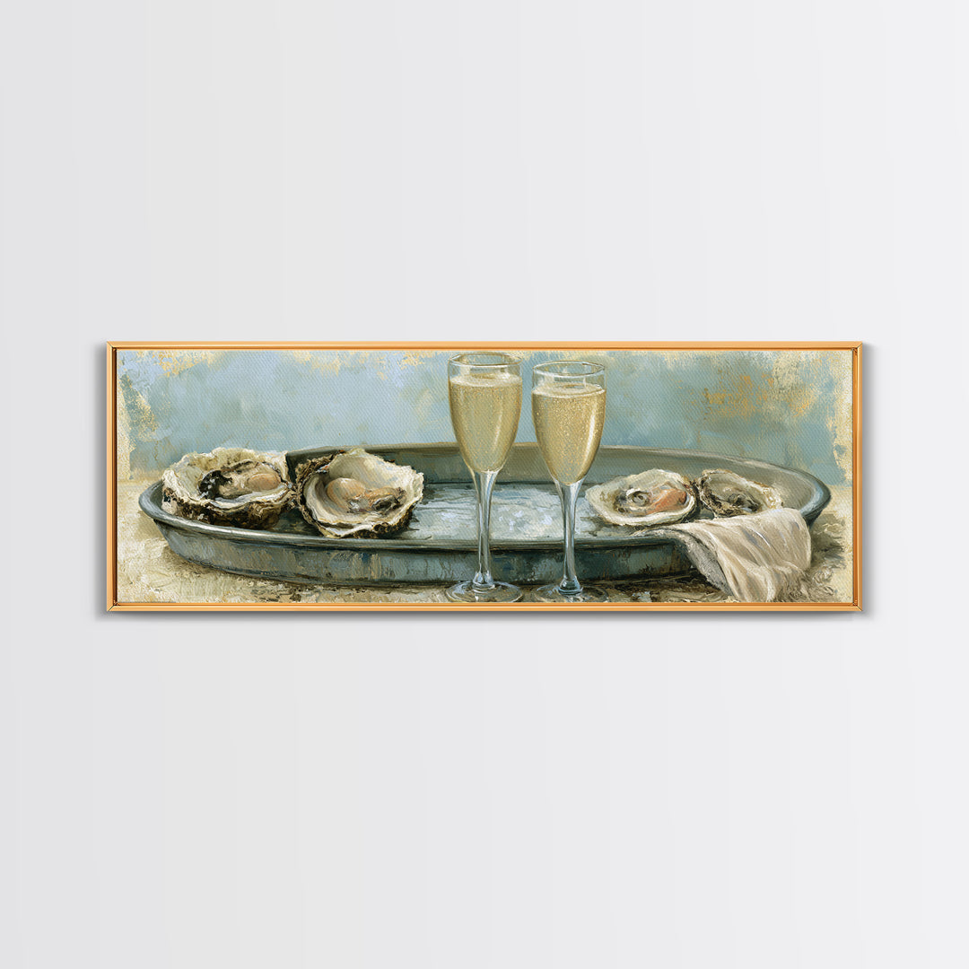 Elegant Oyster and Champagne Still Life Canvas Print, Dining Room Art, Large Wall Art, Dining Room Decor, Fine Art, Dining, DRA-3x1-71