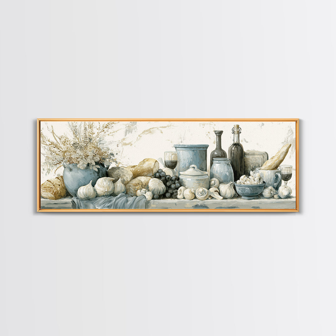 French Bistro Food Illustration Without Text Canvas Print, Dining Room Art, Digital Print, Dining Room Decor, Dining, DRA-3x1-74