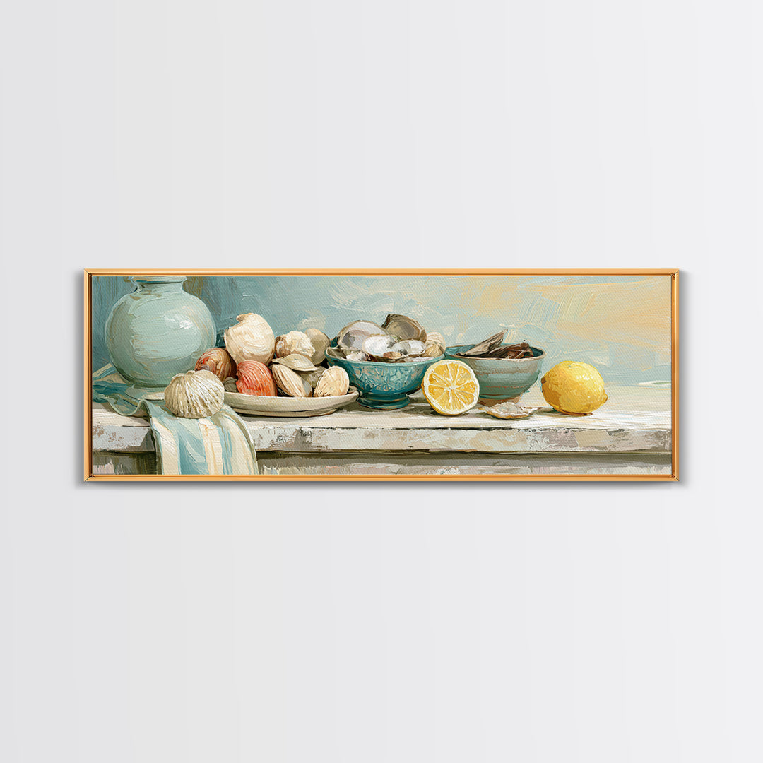 Shellfish and Lemon Still Life Canvas Print, Dining Room Art, Wall Art, Dining Room Decor, Fine Art, Dining, Printable Art, DRA-3x1-80