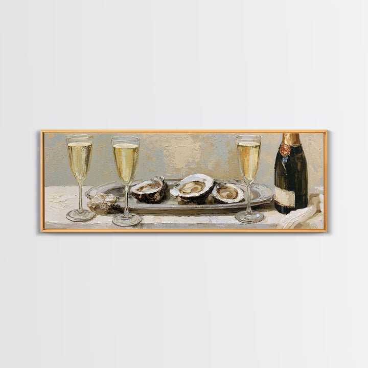 Elegant Oyster and Champagne Still Life Canvas Print, Dining Room Art, Gallery Decor, Dining Room Decor, Oil Painting, Dining, DRA-3x1-95