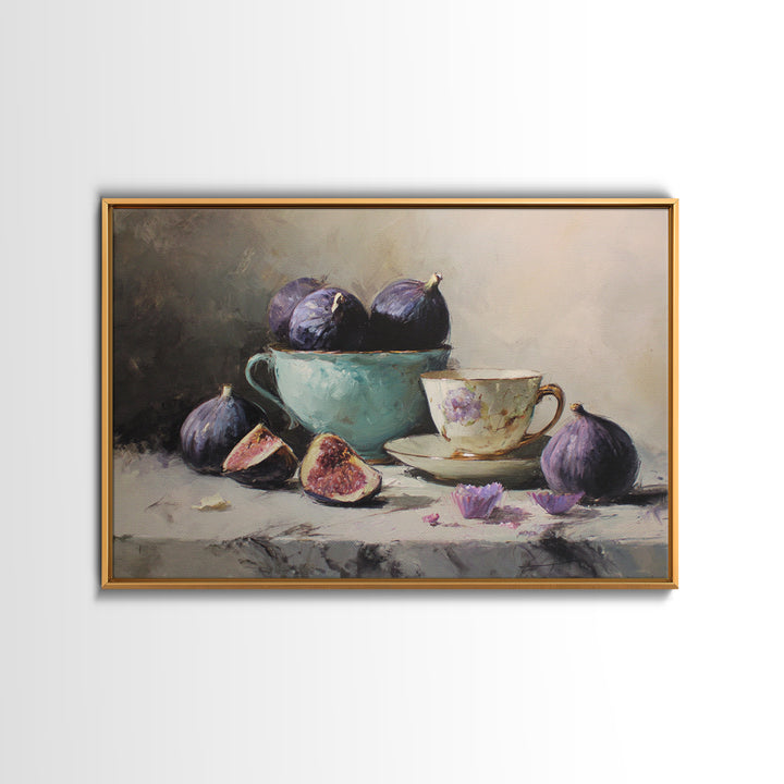 Pomegranate and Gold Leaf Botanical Study Canvas Print, Dining Room Art, Print, Dining Room Decor, Oil Painting, Dining, DRA-3x2-12