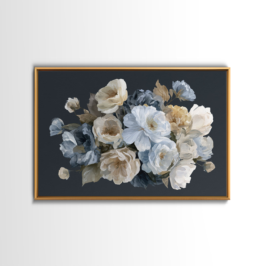 Moody Dark Background Bouquet for Formal Dining Canvas Print, Dining Room Art, Minimalist Decor, Dining Room Decor, Dining, DRA-3x2-15