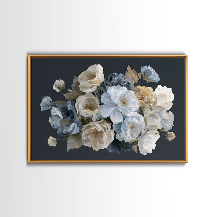 Moody Dark Background Bouquet for Formal Dining Canvas Print, Dining Room Art, Minimalist Decor, Dining Room Decor, Dining, DRA-3x2-15