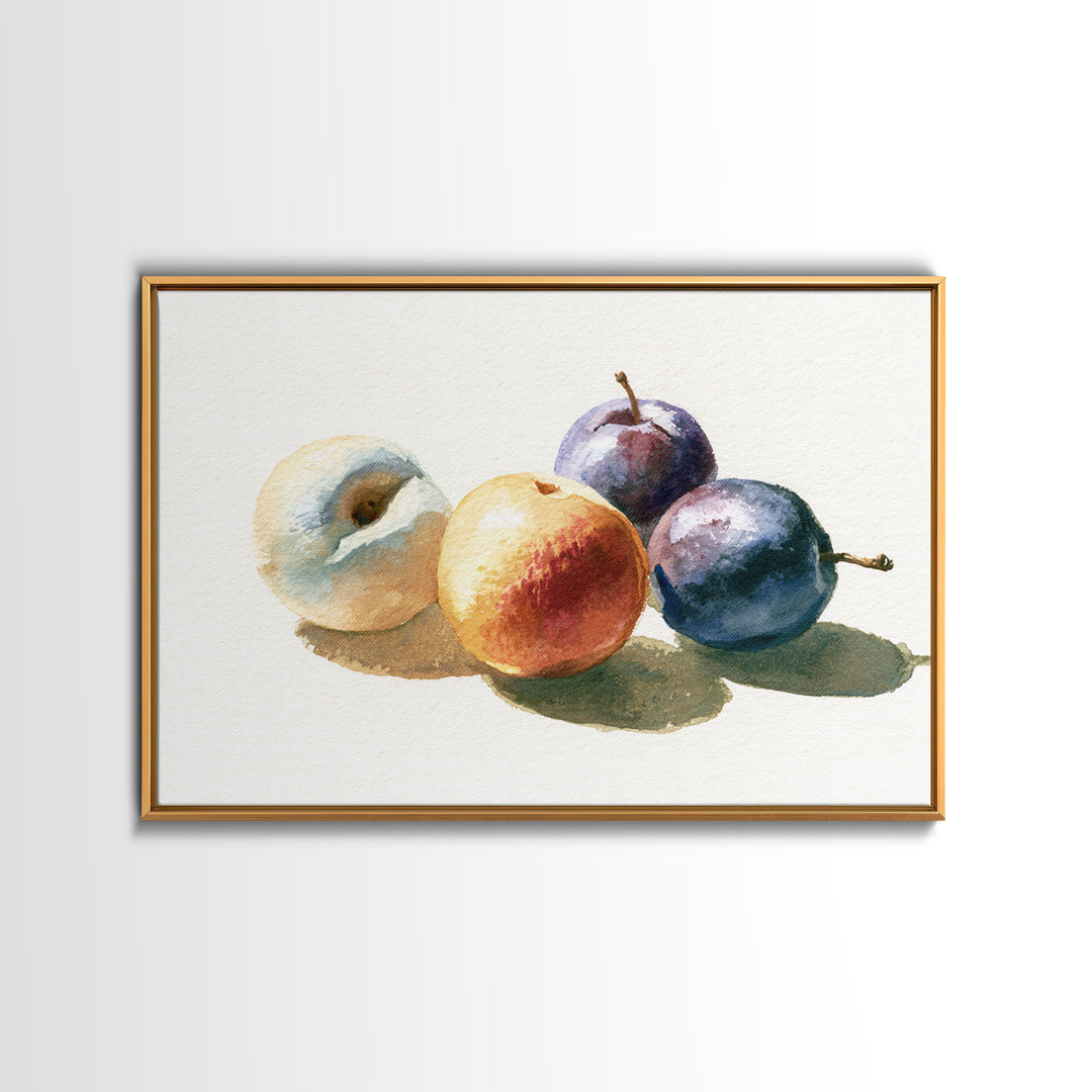 Peach and Plum Still Life Framed Canvas Print, Dining Room Art, Canvas Wall Art, Dining Room Decor, Fine Art, Dining, DRA-3x2-24