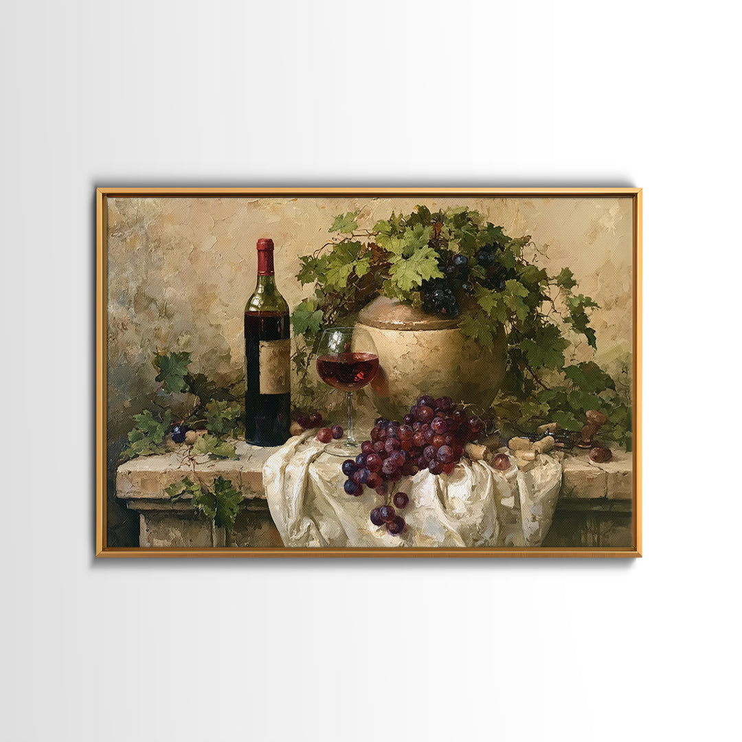 Botanical Grapevine with Leaves and Fruit Framed Canvas Print, Dining Room Art, Kitchen Wall Art, Dining Room Decor, Dining, DRA-3x2-25