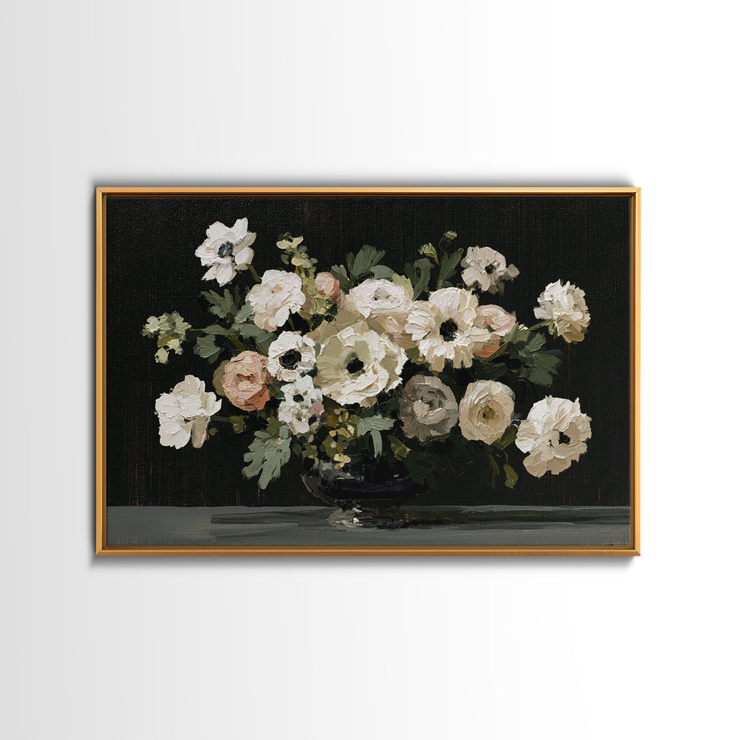 Moody Dark Background Bouquet for Formal Dining Canvas Print, Dining Room Art, 3 Piece Wall Art, Dining Room Decor, Dining, DRA-3x2-39