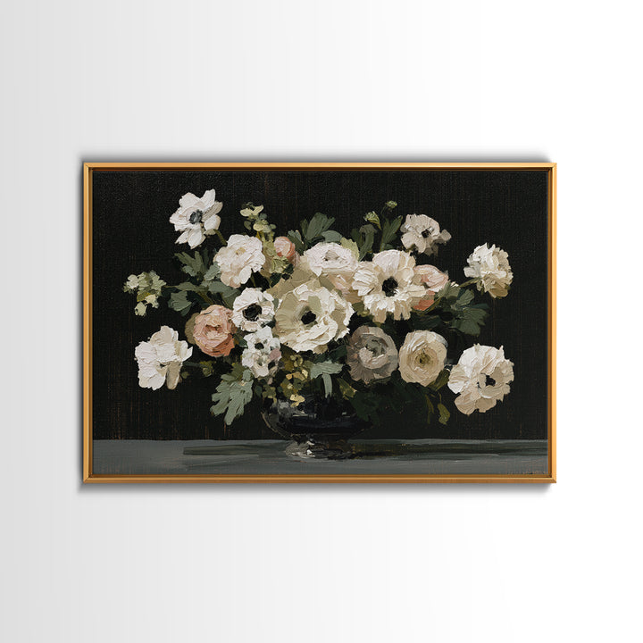 Moody Dark Background Bouquet for Formal Dining Canvas Print, Dining Room Art, 3 Piece Wall Art, Dining Room Decor, Dining, DRA-3x2-39
