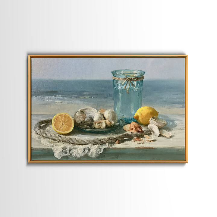 Shellfish and Lemon Still Life Canvas Print, Dining Room Art, Kitchen Wall Art, Dining Room Decor, Watercolor Art, Dining, DRA-3x2-44