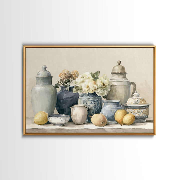 Classic Dutch Feast Arrangement Framed Canvas Print, Dining Room Art, Abstract Art, Dining Room Decor, Watercolor Art, Dining, DRA-3x2-71