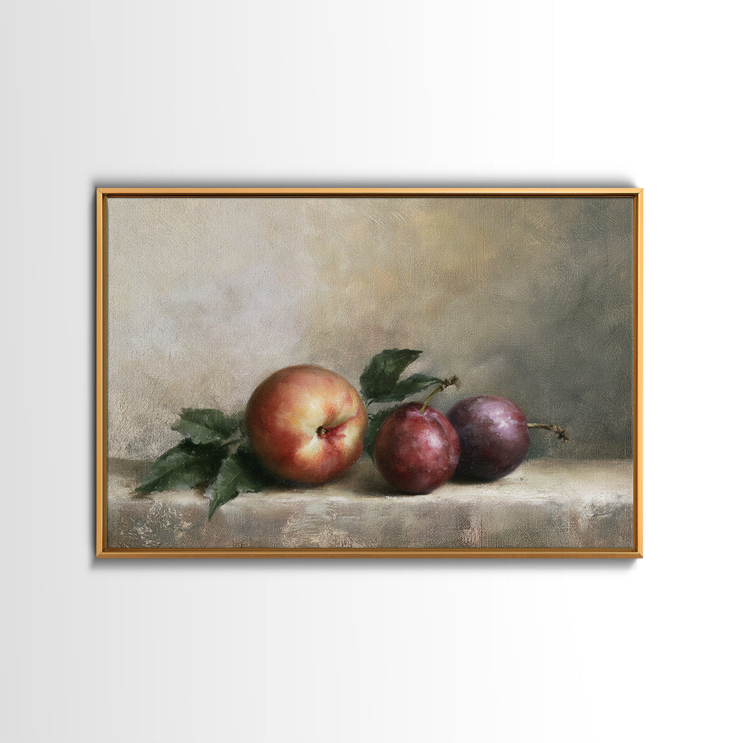 Peach and Plum Still Life Canvas Print, Dining Room Art, Kitchen Wall Decor, Dining Room Decor, Dining, Statement Artwork, DRA-3x2-72