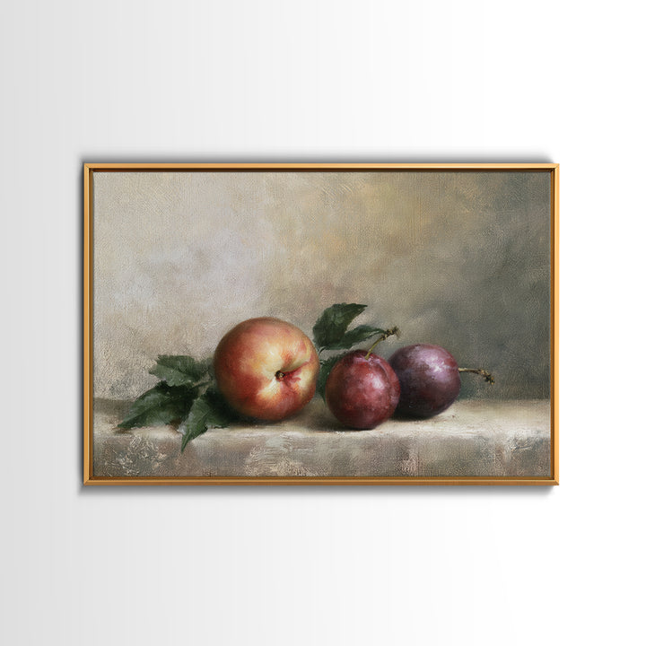 Peach and Plum Still Life Canvas Print, Dining Room Art, Kitchen Wall Decor, Dining Room Decor, Dining, Statement Artwork, DRA-3x2-72