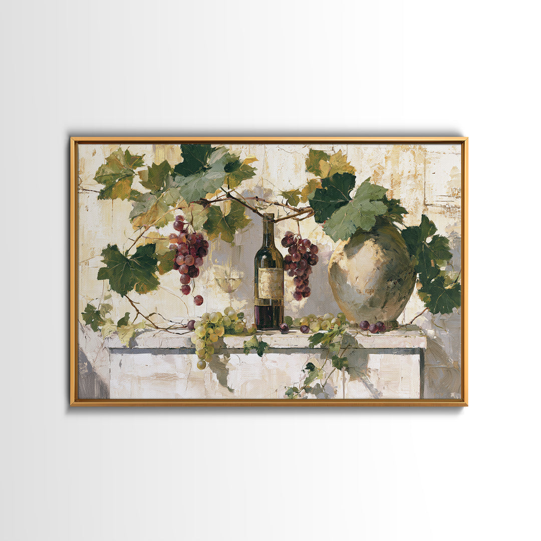 Botanical Grapevine with Leaves and Fruit Canvas Print, Dining Room Art, Abstract Wall Art, Dining Room Decor, Oil Painting, DRA-3x2-73