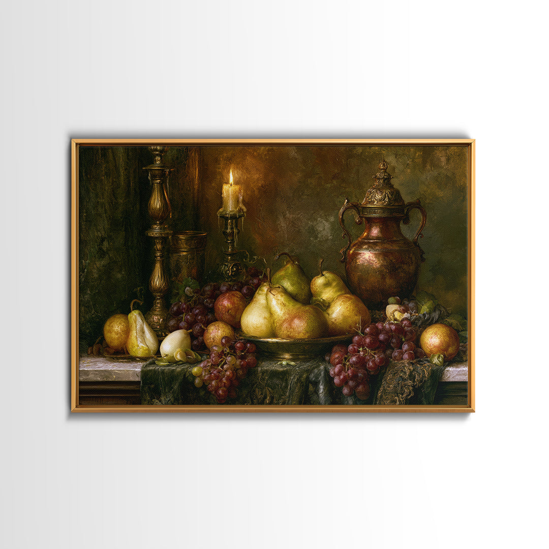 Classical Fruit Still Life Framed Canvas Print, Dining Room Art, Kitchen Wall Decor, Dining Room Decor, Fine Art, Dining, DRA-3x2-77
