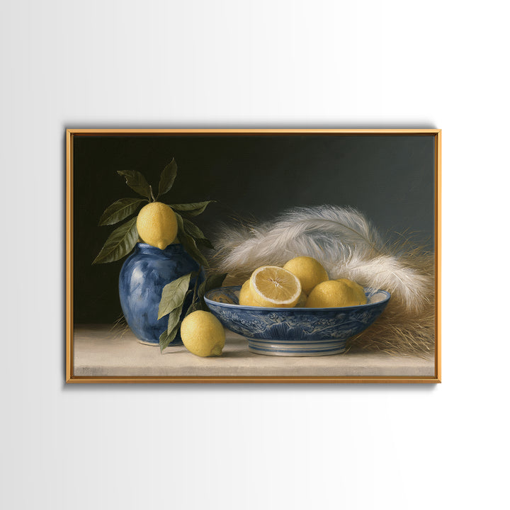 Italian Lemon Branch Framed Canvas Print, Dining Room Art, Modern Wall Art, Dining Room Decor, Watercolor Art, Dining, DRA-3x2-81