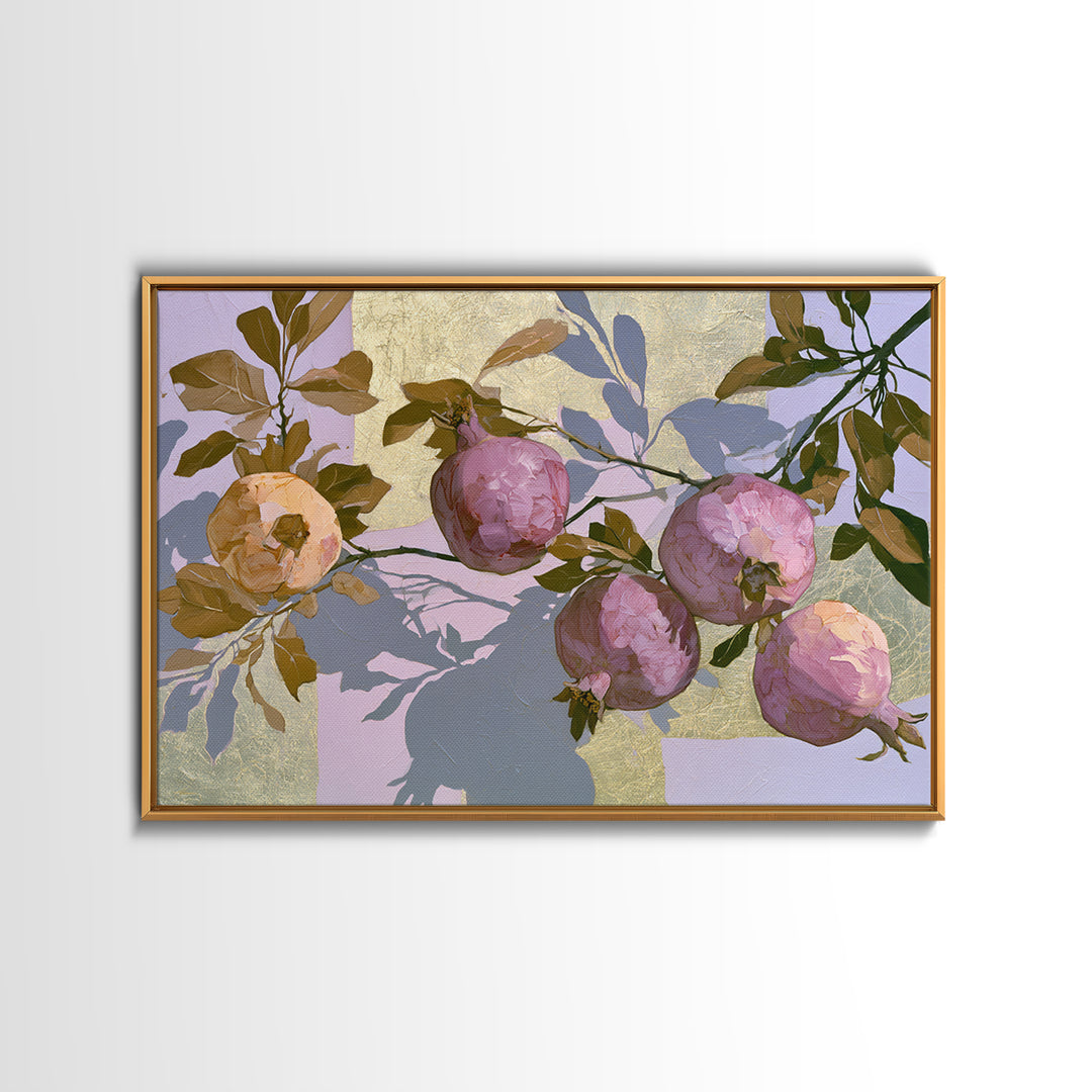 Pomegranate and Gold Leaf Botanical Study Canvas Print, Dining Room Art, Coastal Decor, Dining Room Decor, Fine Art, Dining, DRA-3x2-84