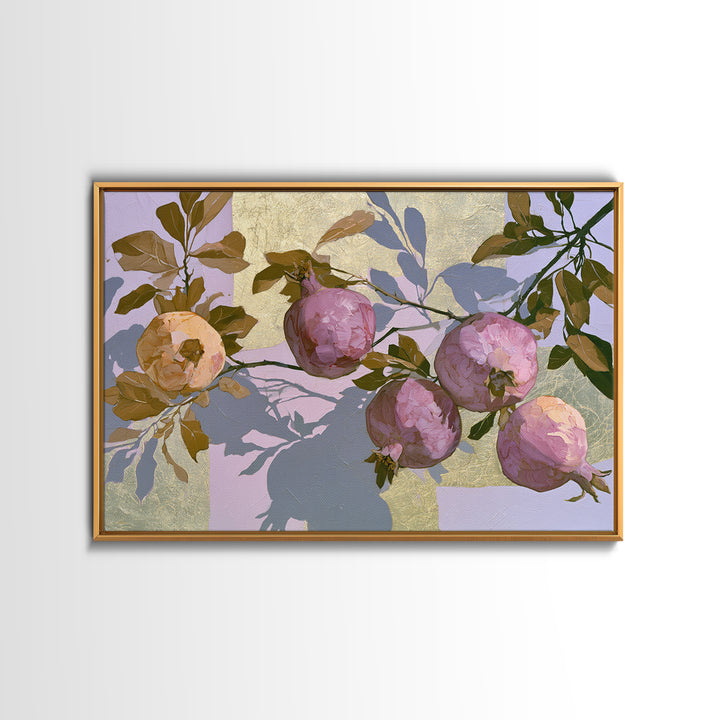 Pomegranate and Gold Leaf Botanical Study Canvas Print, Dining Room Art, Coastal Decor, Dining Room Decor, Fine Art, Dining, DRA-3x2-84